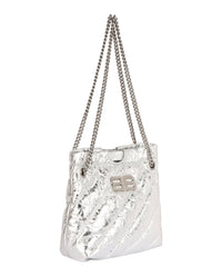 Balenciaga Womens Xs Metallized Quilted Crush Tote Bag