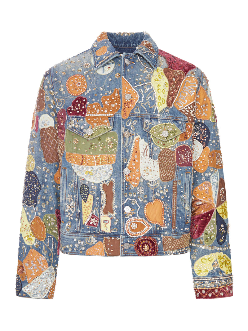 Amiri Men Embroidered Denim Jacket Embellished With Jewel Appliqués