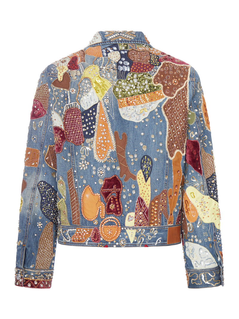 Amiri Men Embroidered Denim Jacket Embellished With Jewel Appliqués