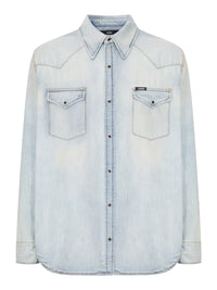 Amiri Amiri Men Washed Denim Western Shirt With Metal Buttons