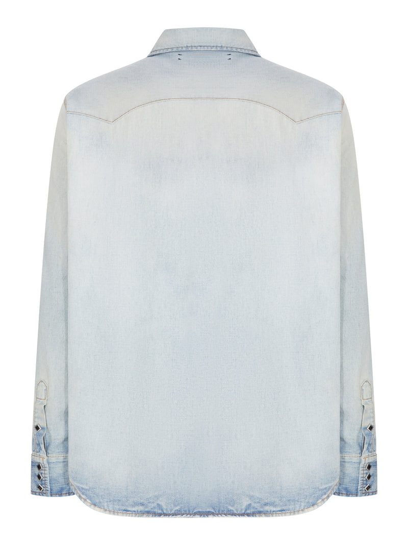 Amiri Amiri Men Washed Denim Western Shirt With Metal Buttons