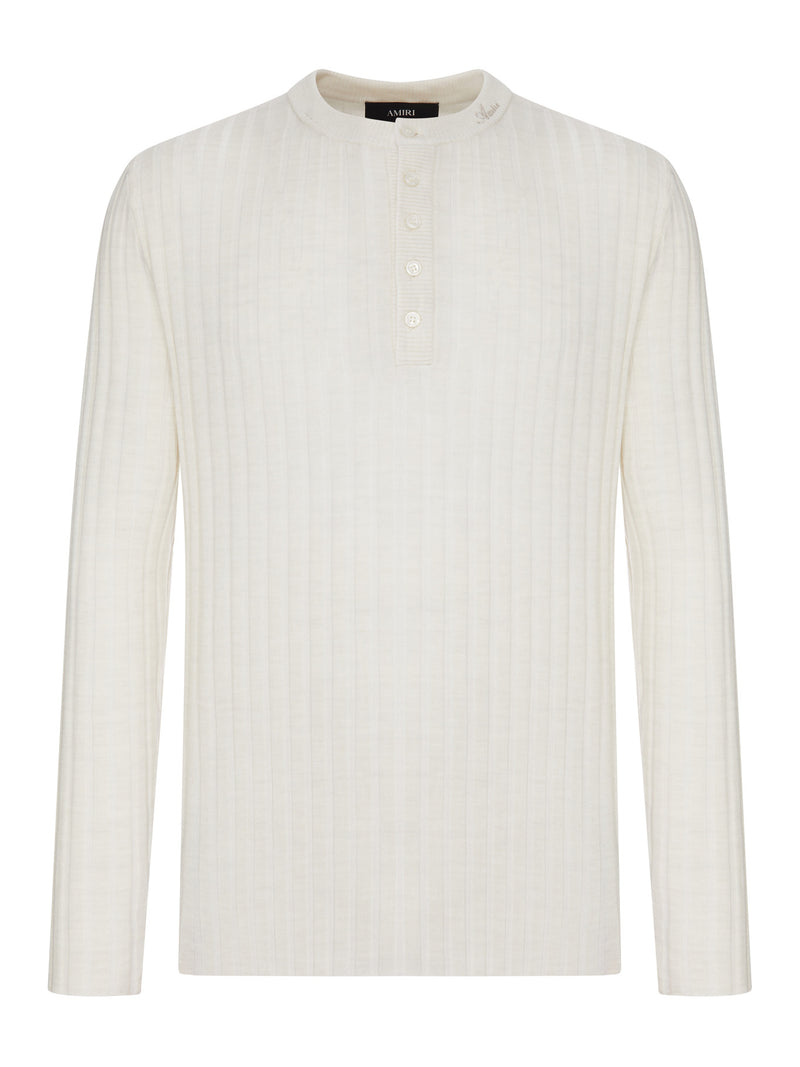 Amiri Men Henley Long-Sleeved Ribbed Knit Sweater