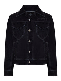 Amiri Men Flocked Denim Jacket With Embroidered Logo And Metal Buttons