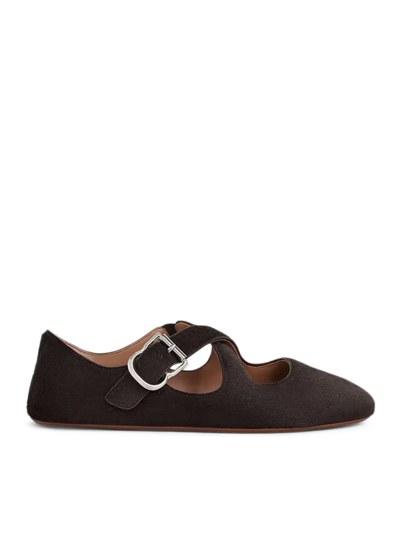 Alaia Women Crossed Ponyskin Ballerinas