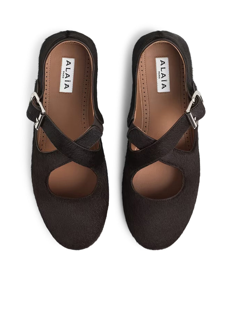 Alaia Women Crossed Ponyskin Ballerinas