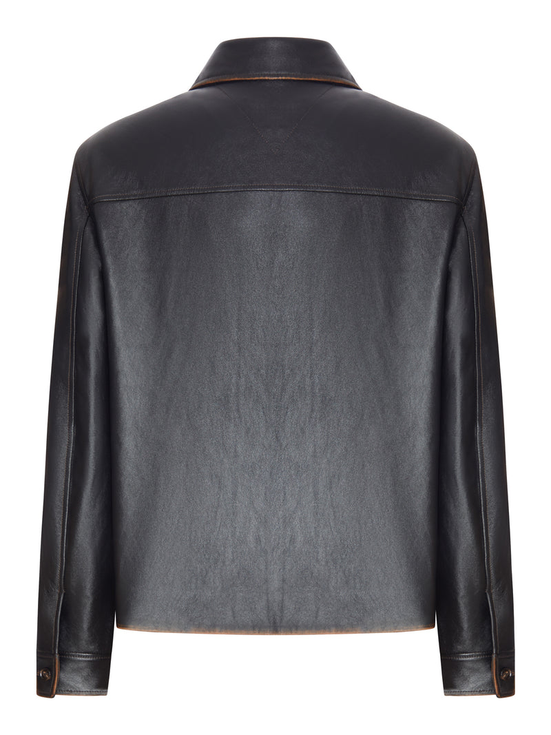 Bottega Veneta Men Woven Leather Jacket With A Vintage Look