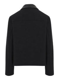 Bottega Veneta Men Black Jacket With Braided Leather Collar