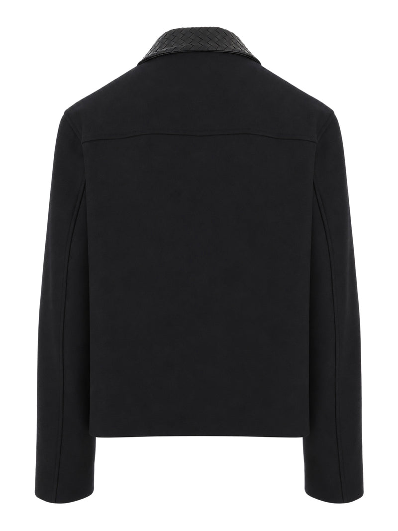 Bottega Veneta Men Black Jacket With Braided Leather Collar