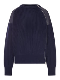 Bottega Veneta Women Sweater With Leather Inserts And Side Zip