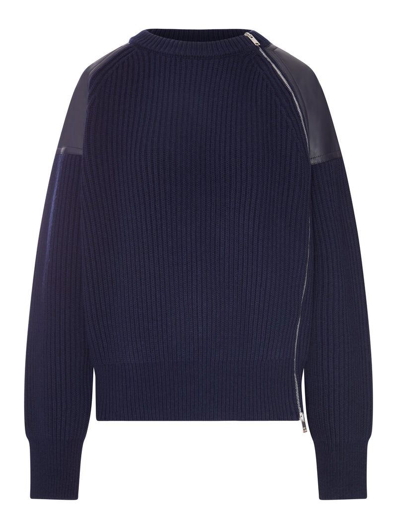 Bottega Veneta Women Sweater With Leather Inserts And Side Zip
