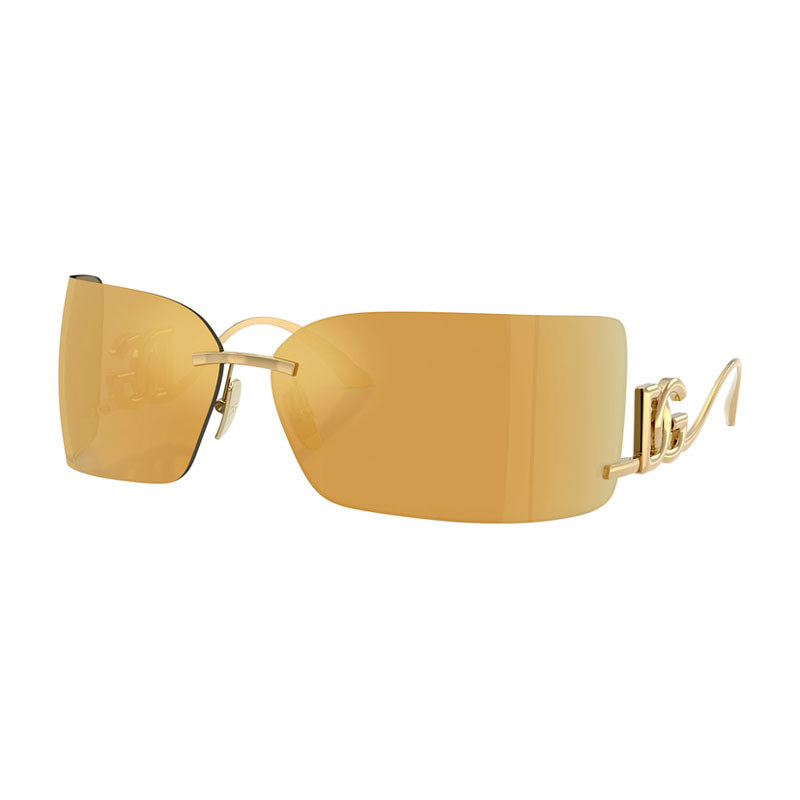 Dolce & Gabbana Sunglasses Square Rimless, Gold Frame and Brown with Gold Mirror Lens DG231902/5A
