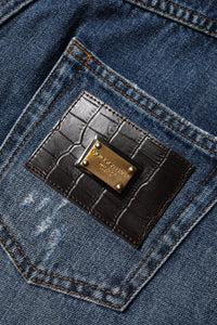 Dolce & Gabbana Blue Cotton Tattered Denim Bermuda Women's Shorts