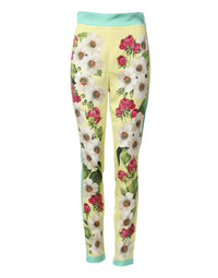 Dolce & Gabbana Yellow Silk Floral Leggings Women's Pants