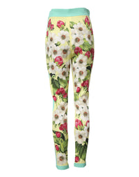 Dolce & Gabbana Yellow Silk Floral Leggings Women's Pants