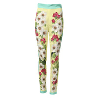 Dolce & Gabbana Yellow Silk Floral Leggings Women's Pants