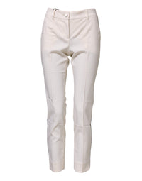 Dolce & Gabbana White Wool Tapered High Waist Women's Pants