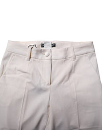 Dolce & Gabbana White Wool Tapered High Waist Women's Pants