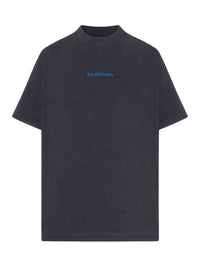 Balenciaga Balenciaga Men Medium Fit Black T-Shirt With Blue Logo