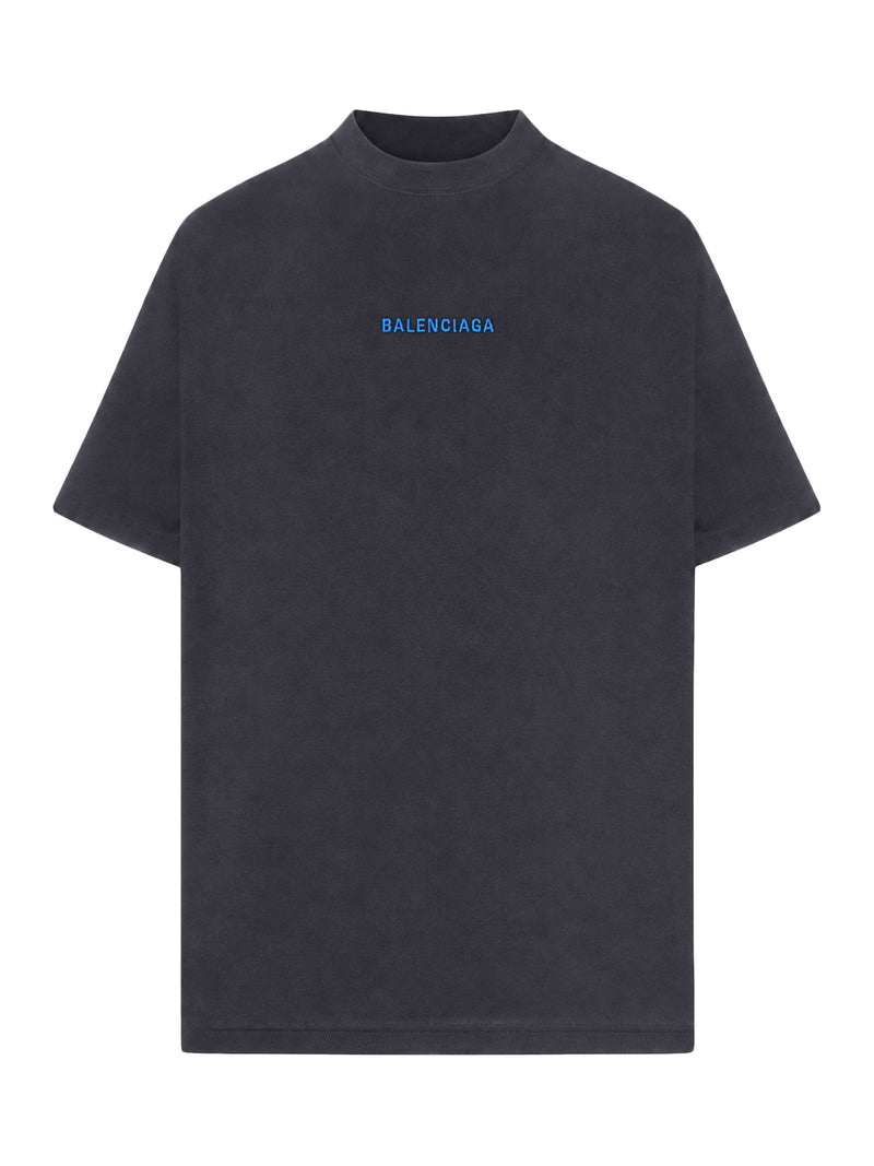 Balenciaga Balenciaga Men Medium Fit Black T-Shirt With Blue Logo