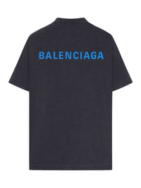 Balenciaga Balenciaga Men Medium Fit Black T-Shirt With Blue Logo