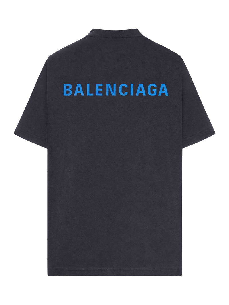 Balenciaga Balenciaga Men Medium Fit Black T-Shirt With Blue Logo