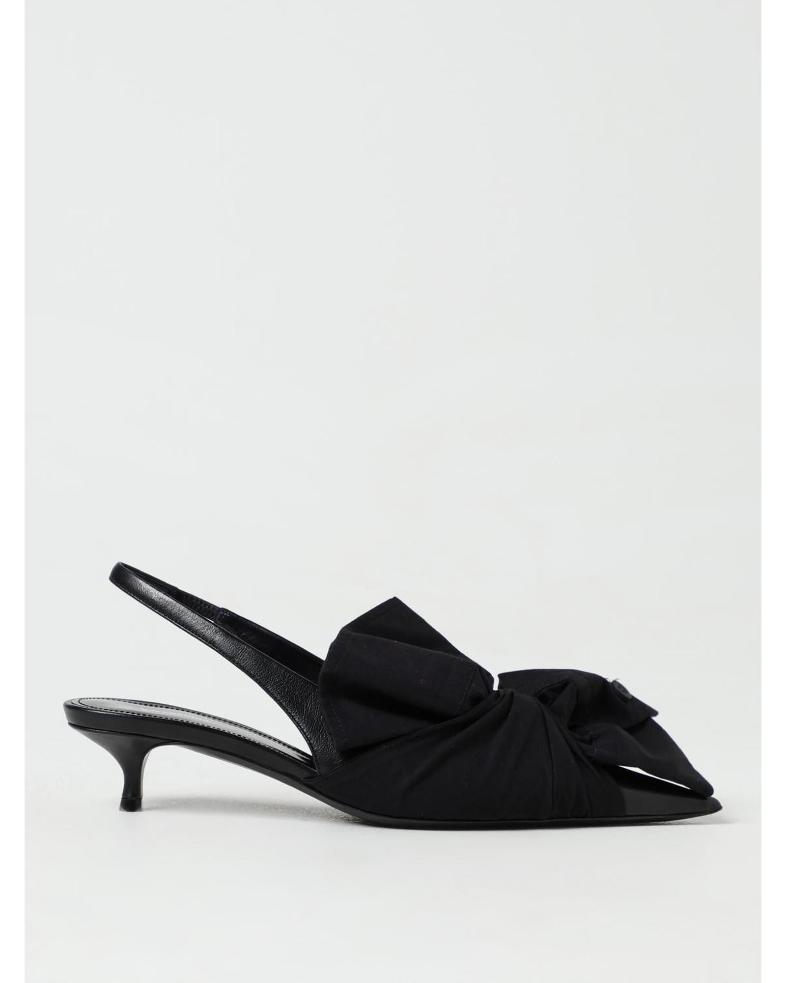 Balenciaga Knotted Slingback Pumps Kitten Heel Women Black High Heel Shoes