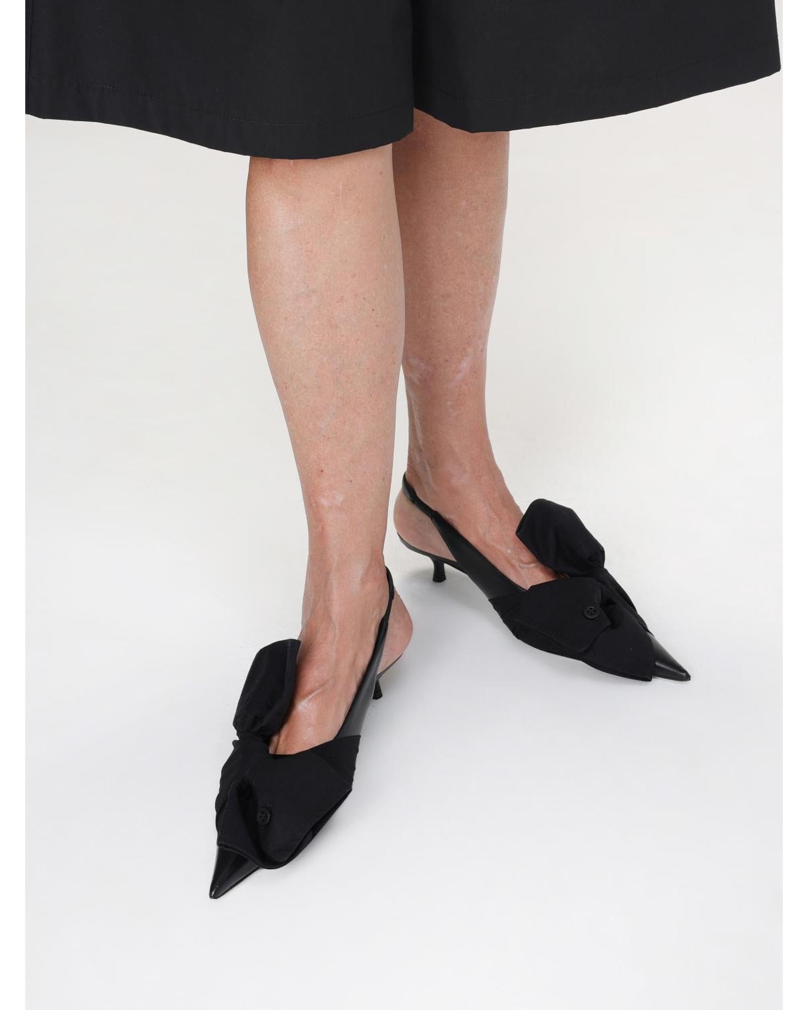 Balenciaga Knotted Slingback Pumps Kitten Heel Women Black High Heel Shoes