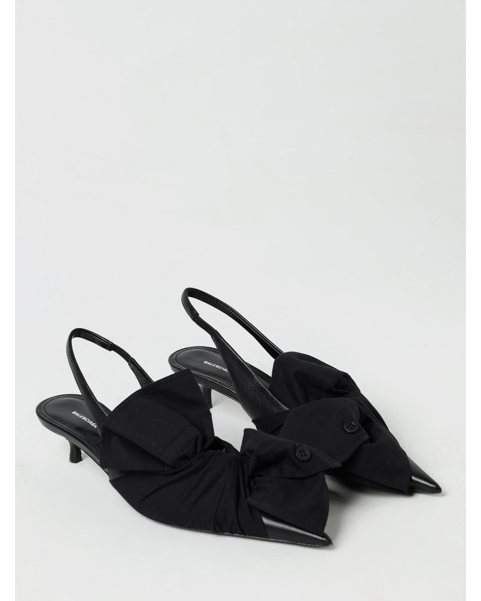 Balenciaga Knotted Slingback Pumps Kitten Heel Women Black High Heel Shoes