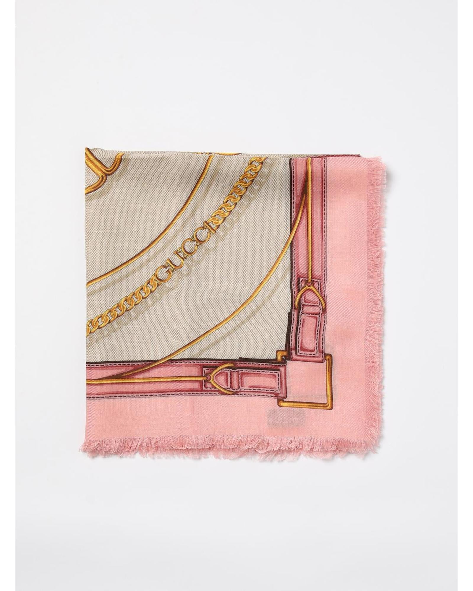 Gucci Silk Scarf Chain Pattern Men Pink Scarves & Shawls One Size Pink
