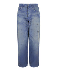Balenciaga Womens Loose Fit Distressed Jeans