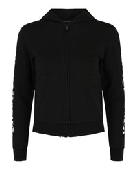 Balenciaga Womens Distressed Print Logo Zip-Up Hoodie