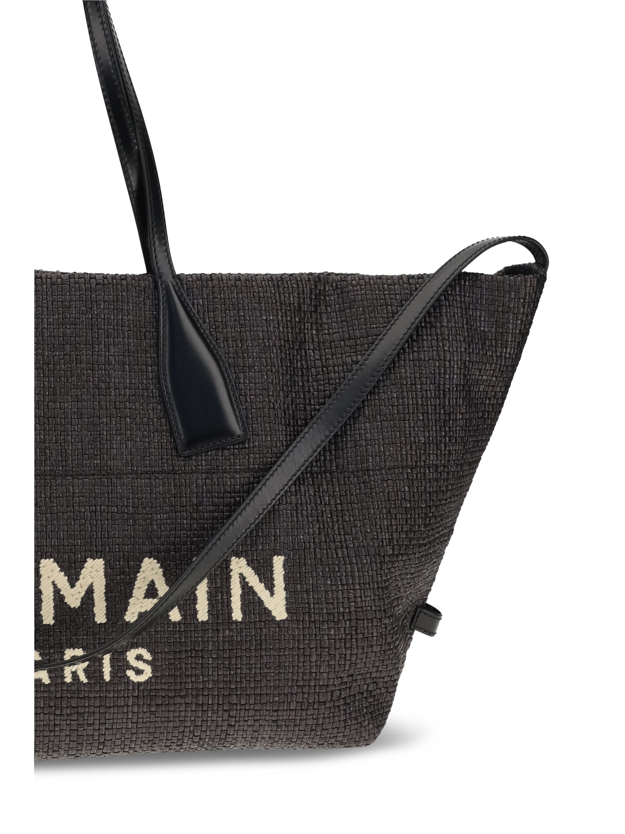 BALMAIN Balmain Women Track Shoulder Bag In Leather And Raffia