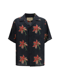 Valentino Men Papier Floral Print Linen Bowling Shirt