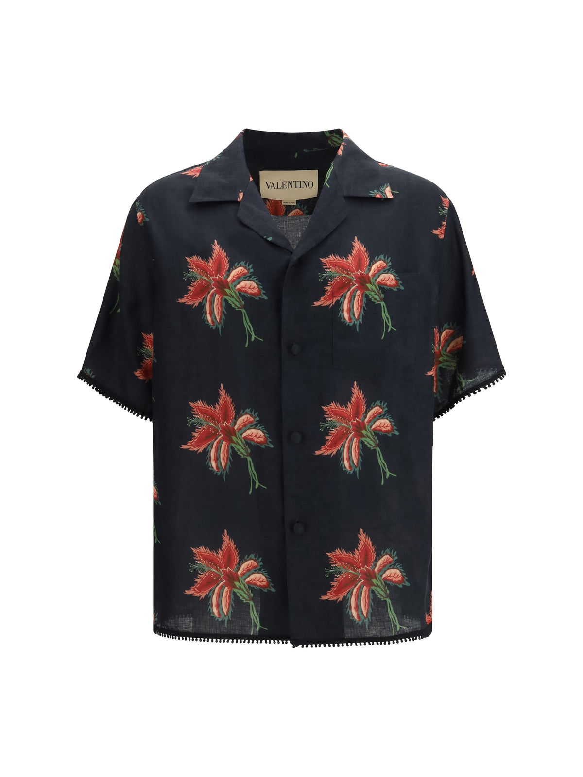 Valentino Men Papier Floral Print Linen Bowling Shirt