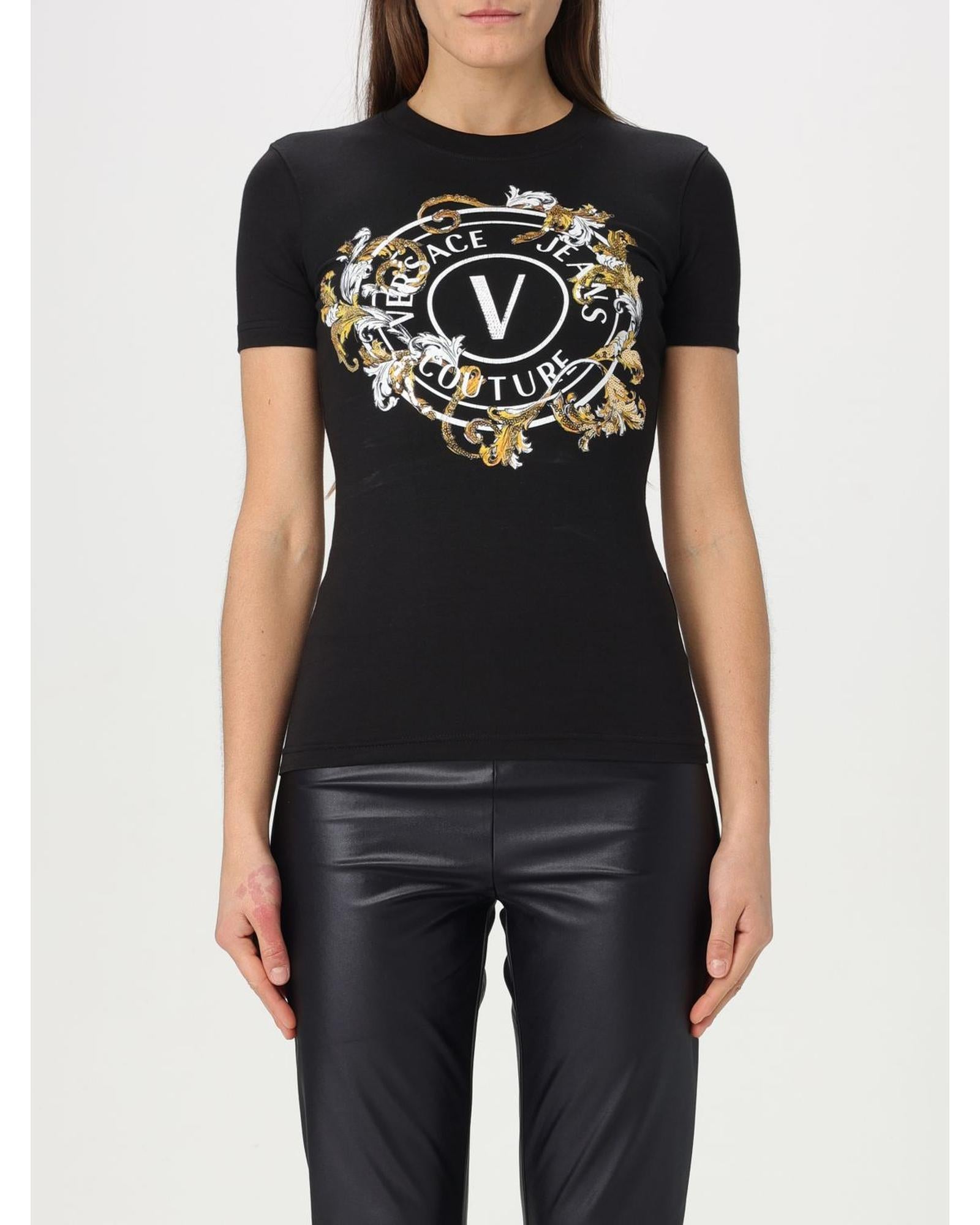 Versace Jeans Couture Couture Logo Slim Fit Tee Women Black T-Shirts