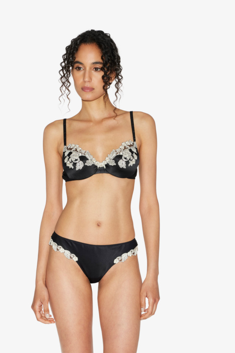 La Perla Silk Underwired Bra In Black With Ivory Frastaglio Plm005123