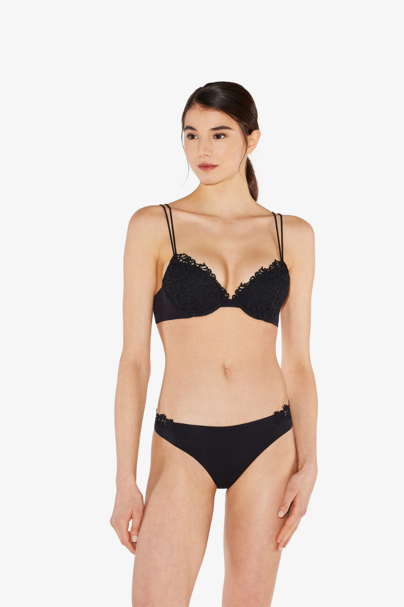 La Perla Black Push-Up Bra With Macramé Lpd906397