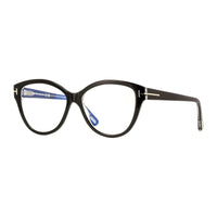 Tom Ford Tom Ford Eyeglasses Cat Eye Full Rim, Black/Crystal Frame and Clear Blue Light Block Lens FT5954-B003