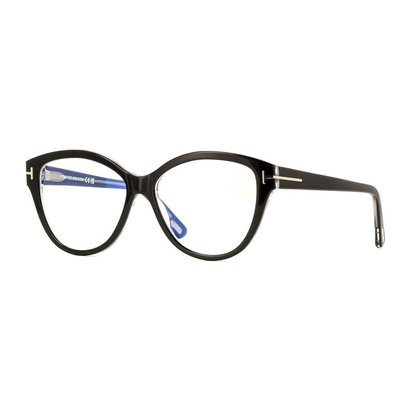 Tom Ford Tom Ford Eyeglasses Cat Eye Full Rim, Black/Crystal Frame and Clear Blue Light Block Lens FT5954-B003