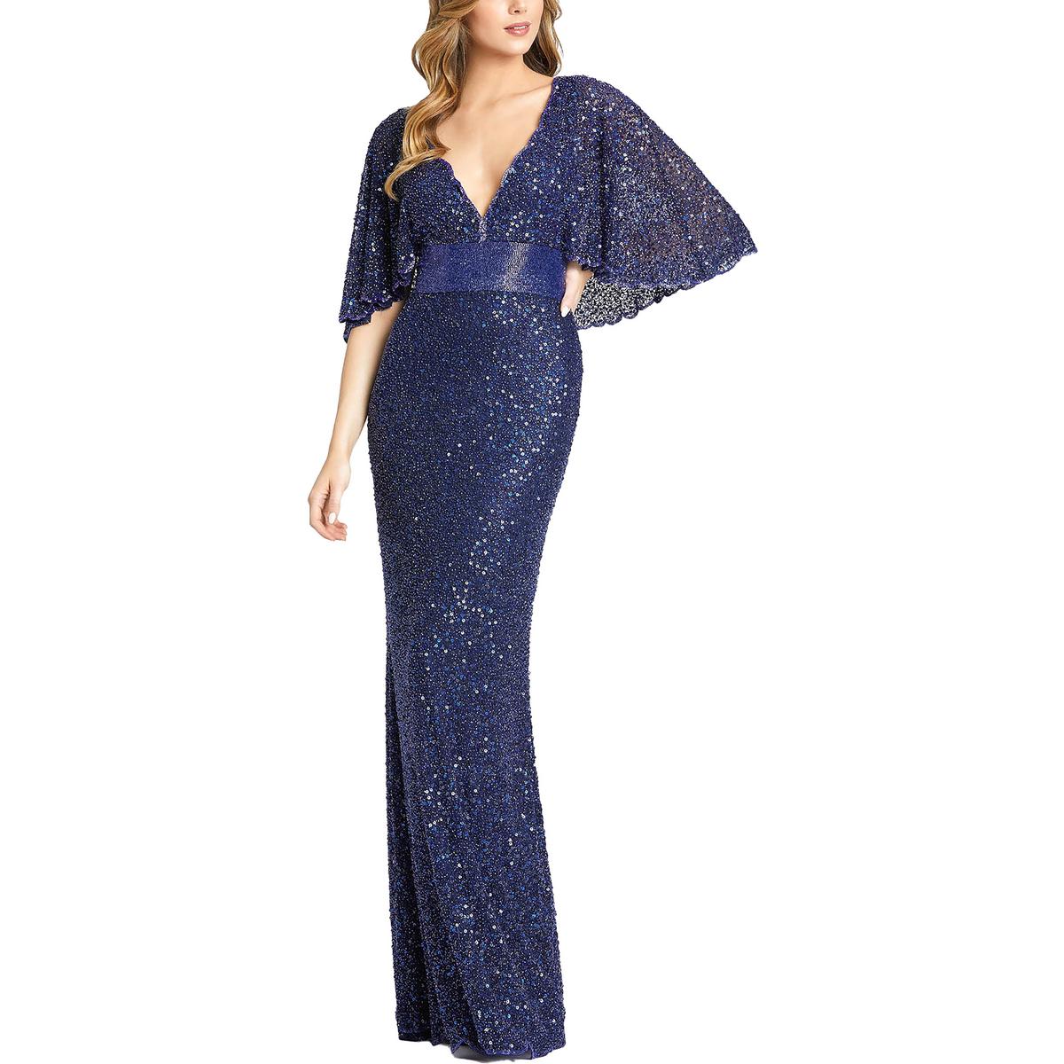 Womens Beaded Capelet Evening Dress