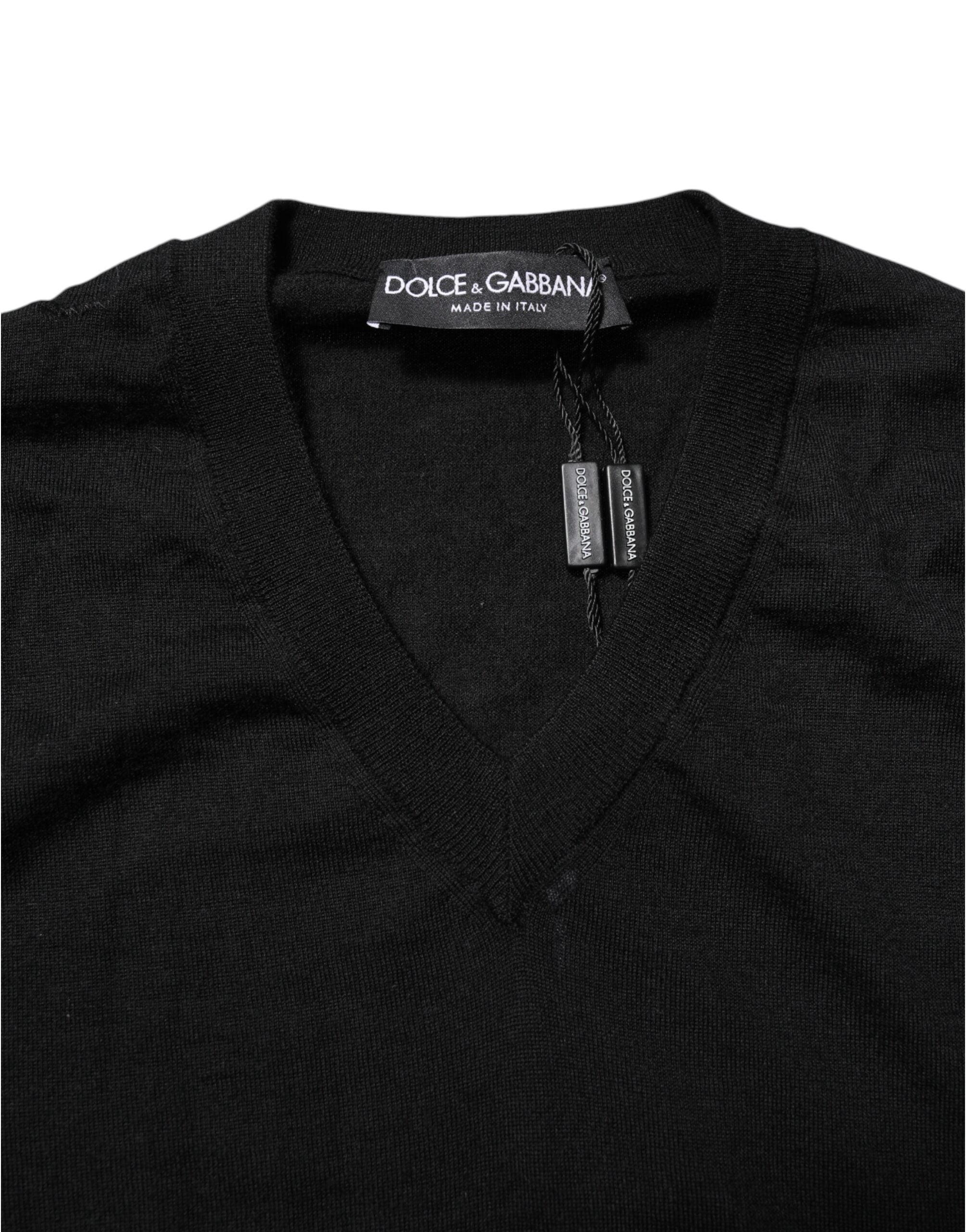 Dolce & Gabbana Dark Gray Embroidered Logo Pullover Men's Sweater