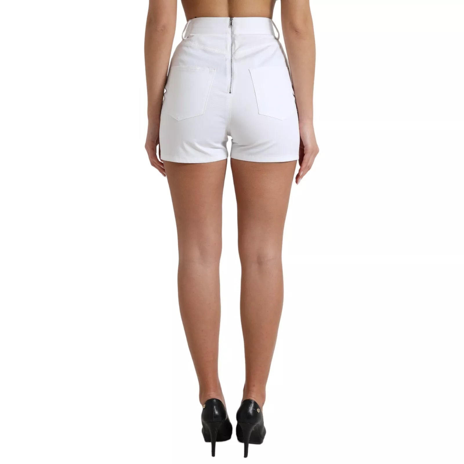Dolce & Gabbana White Front Lace High Waist Hot Pants Women's Shorts