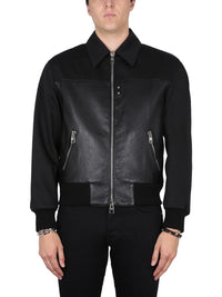 Alexander Mcqueen Men Leather Bomber Jacket