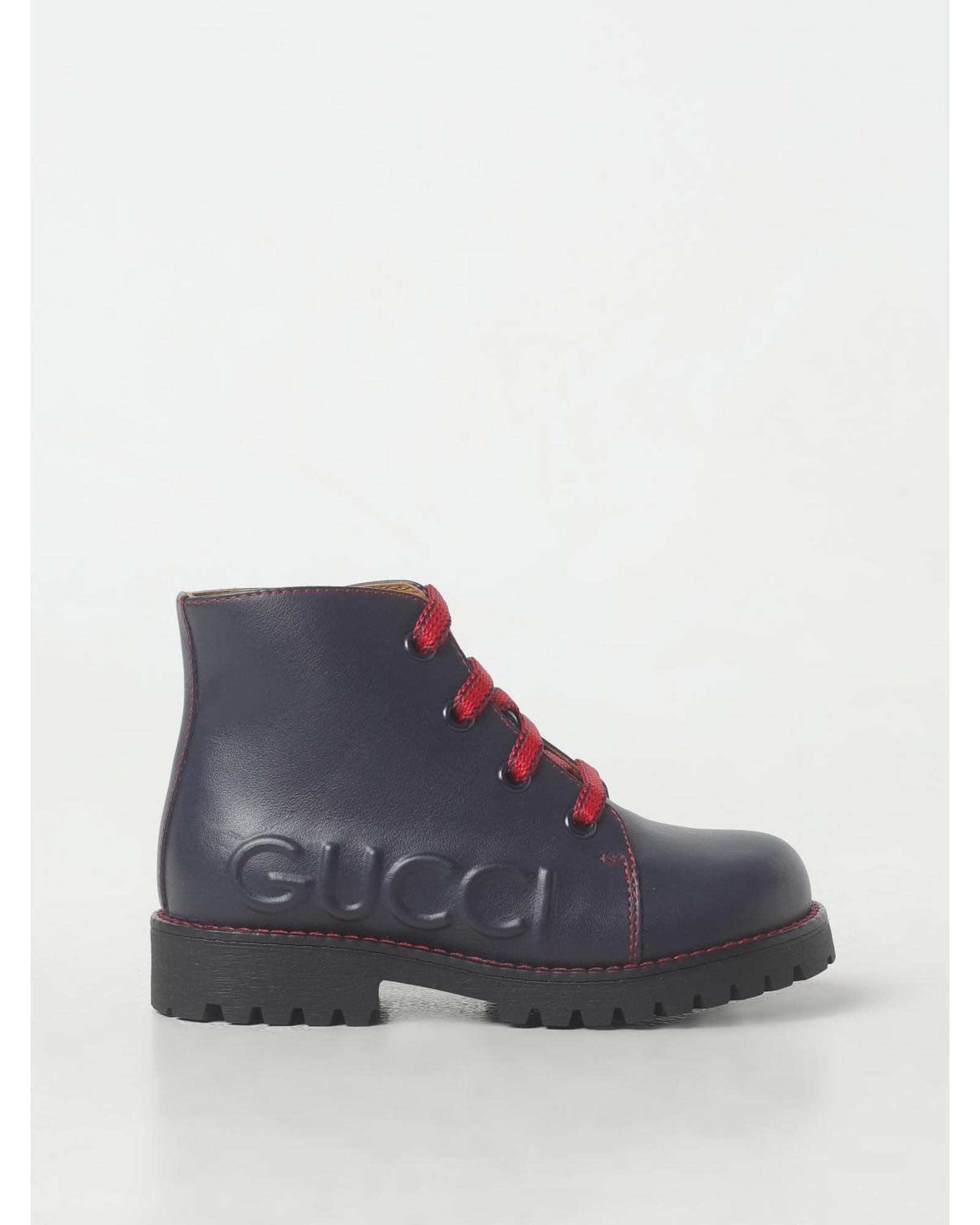 Gucci Kids Embossed Logo LaceUp Boots Blue Shoes