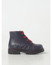 Gucci Kids Embossed Logo LaceUp Boots Blue Shoes