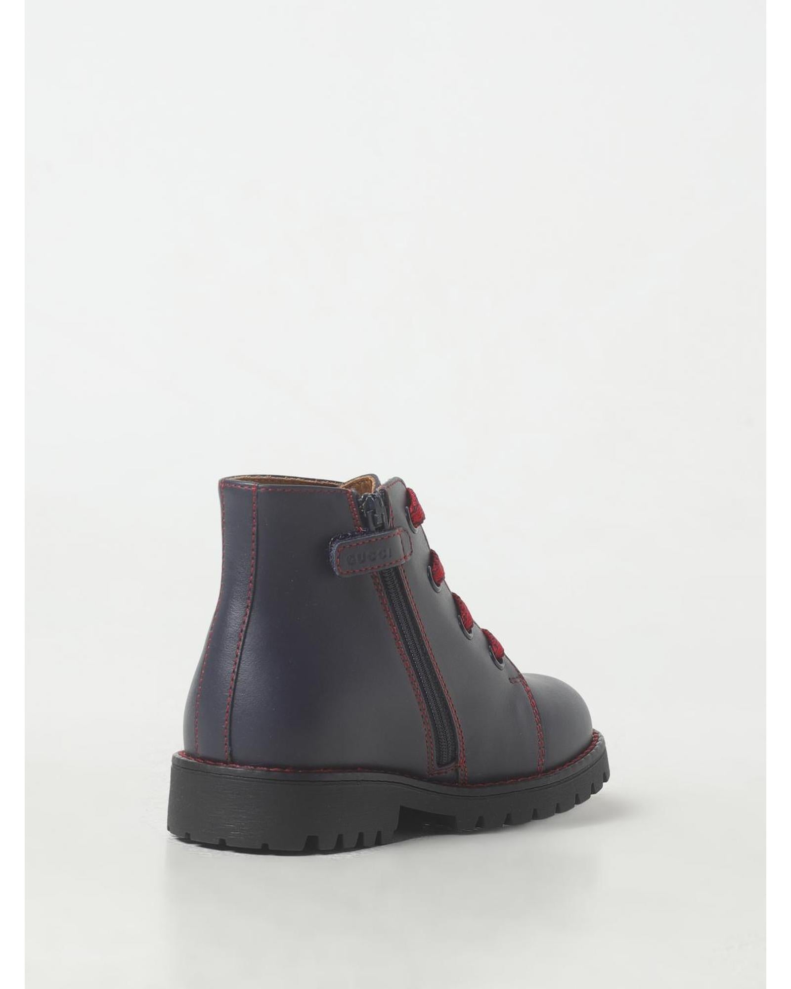 Gucci Kids Embossed Logo LaceUp Boots Blue Shoes
