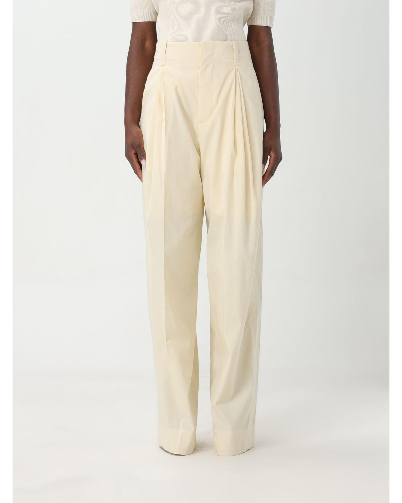 Bottega Veneta Pleated WideLeg Cotton Pants Women Beige 10 Beige