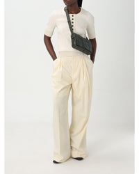 Bottega Veneta Pleated WideLeg Cotton Pants Women Beige