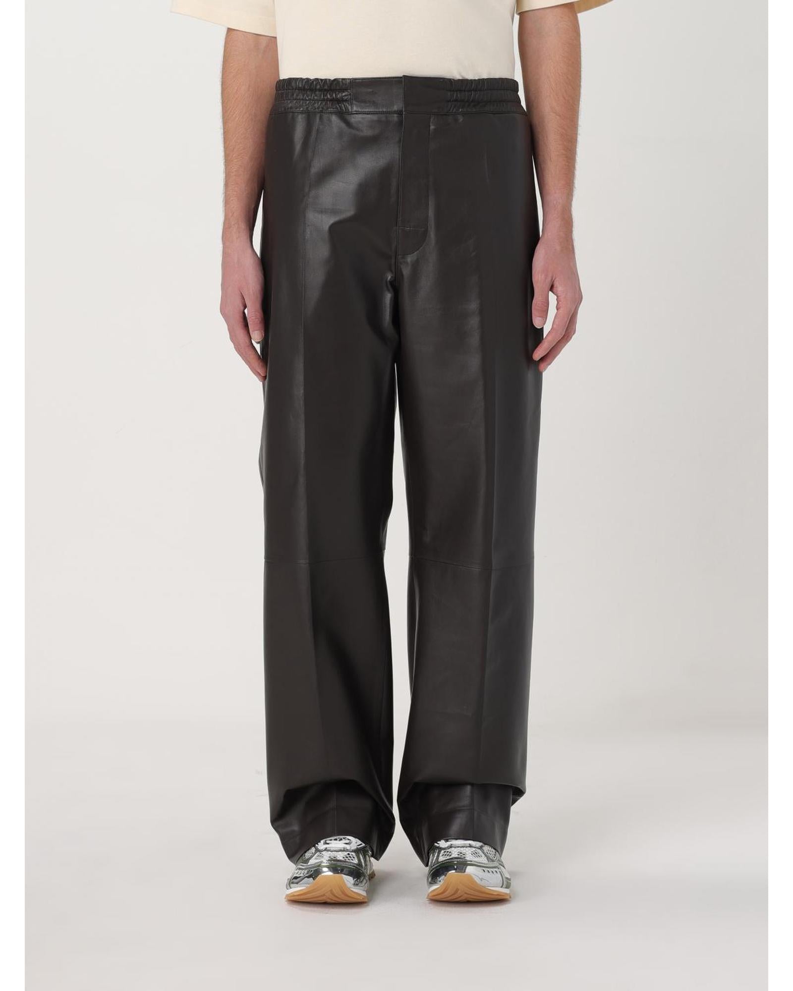 Bottega Veneta Leather Trousers Wide Leg Relaxed Fit Men Brown Pants 28 Brown