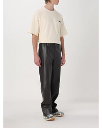 Bottega Veneta Leather Trousers Wide Leg Relaxed Fit Men Brown Pants